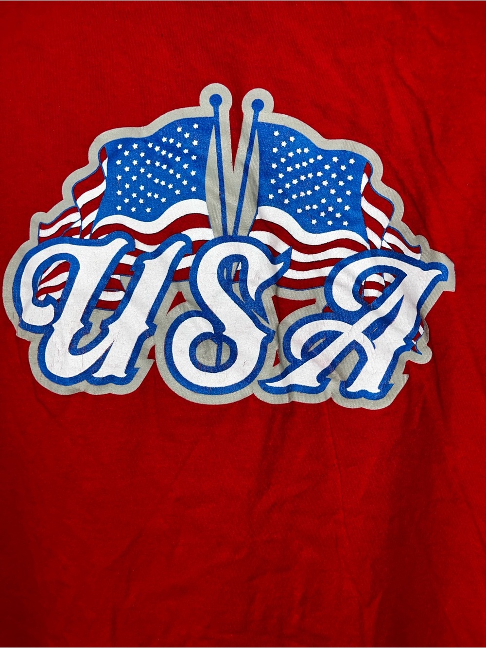 Gildan Red Tee with Blue and White USA Flag Graphic